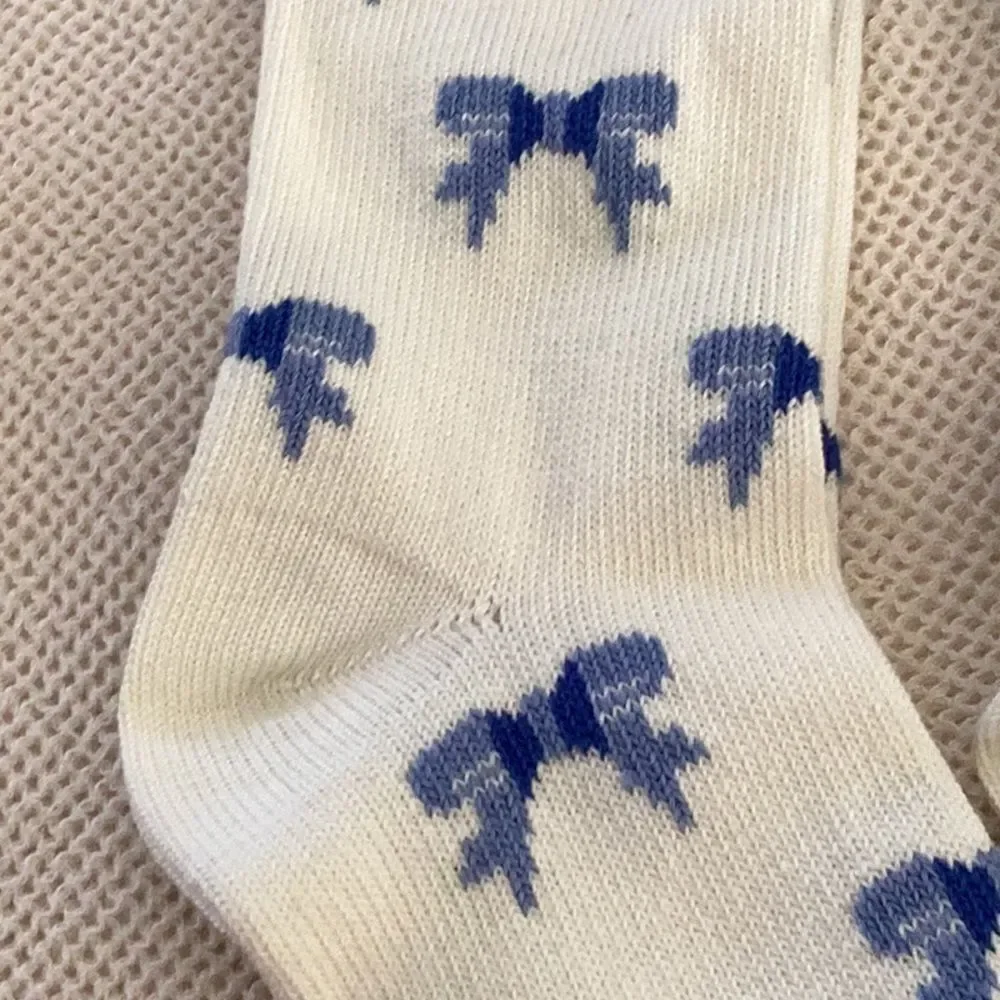 Hansel from Basel BUNDLE TWO PAIRS of All Over Bows Crew, Ivory/blue, NWT